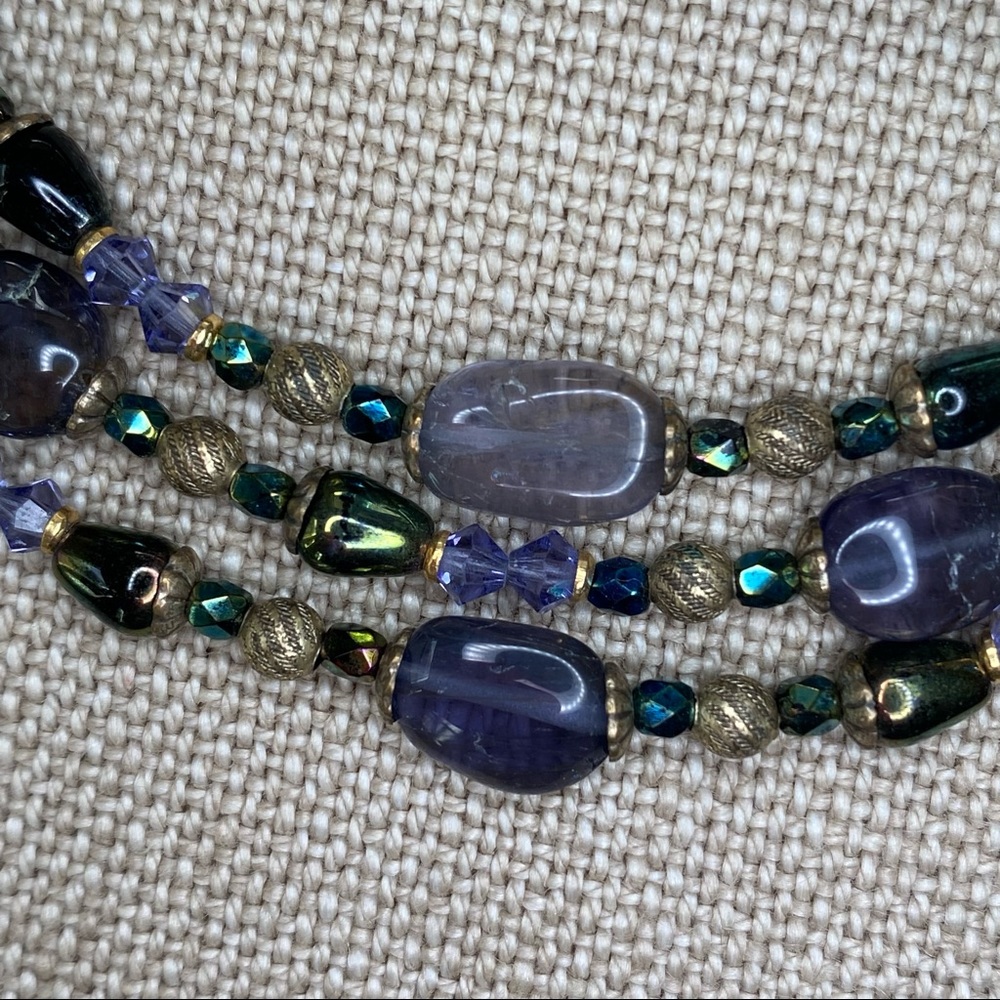 Michal Golan Amethyst, Aurora Borealis Crystal & Glass Cabochon Multi Strand